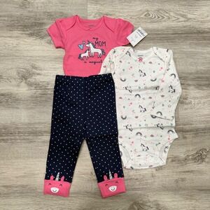Carters 9M Baby Girl‎ 3-Piece Set Outfit Unicorn Mom Magical Bodysuit Pants